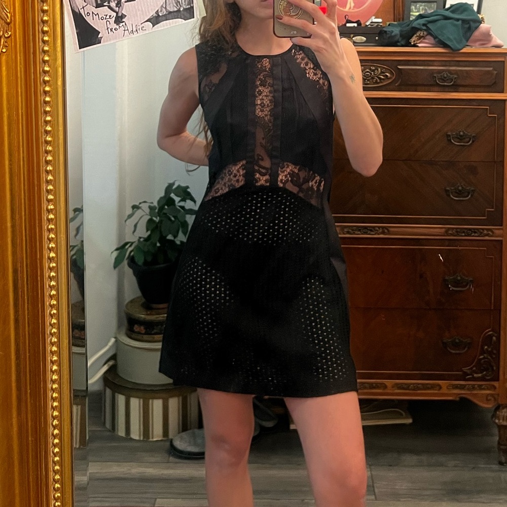 Nanette Lepore black lace and mesh cutout sleeveless mini dress